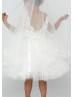 Ivory Lace Tulle V Back Tea Length Flower Girl Dress